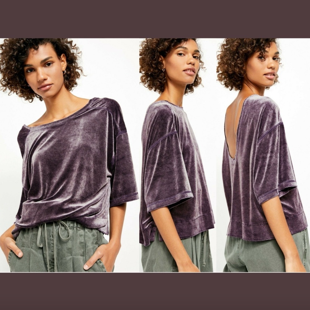 NWT‎ $68 Free People We The Free Valerie Scoop Back Velvet Top [SZ XS ]